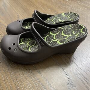 Crocs Womens Frances Wedge Sandals Size 8 Slip On Mary Jane Strap Brown